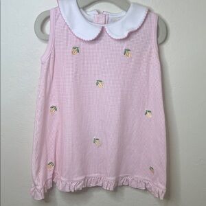 Soft Cotton Pink Sleeveless Lemon 🍋 Dress with Peter Pan White Collar